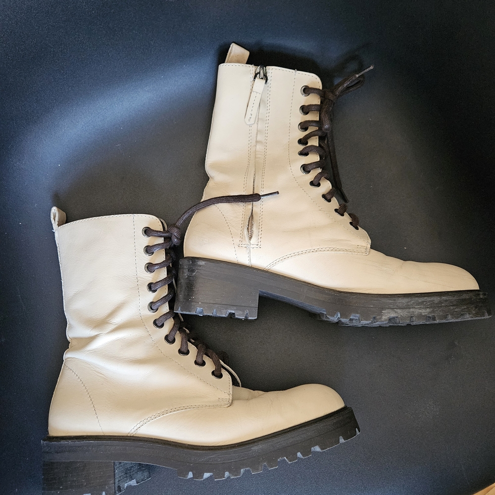 White / Ivory Leather Combat Boots - Picture 6 of 12